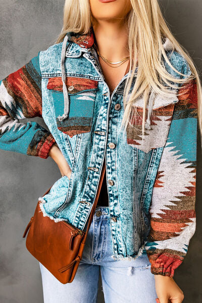 Drawstring Hooded Pocketed Denim Jacket - Trandify Deal