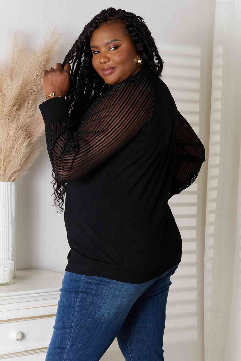 Double Take Round Neck Raglan Sleeve Blouse Trandify deal