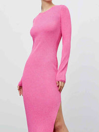 Round Neck Slit Sweater Dress Trandify deal