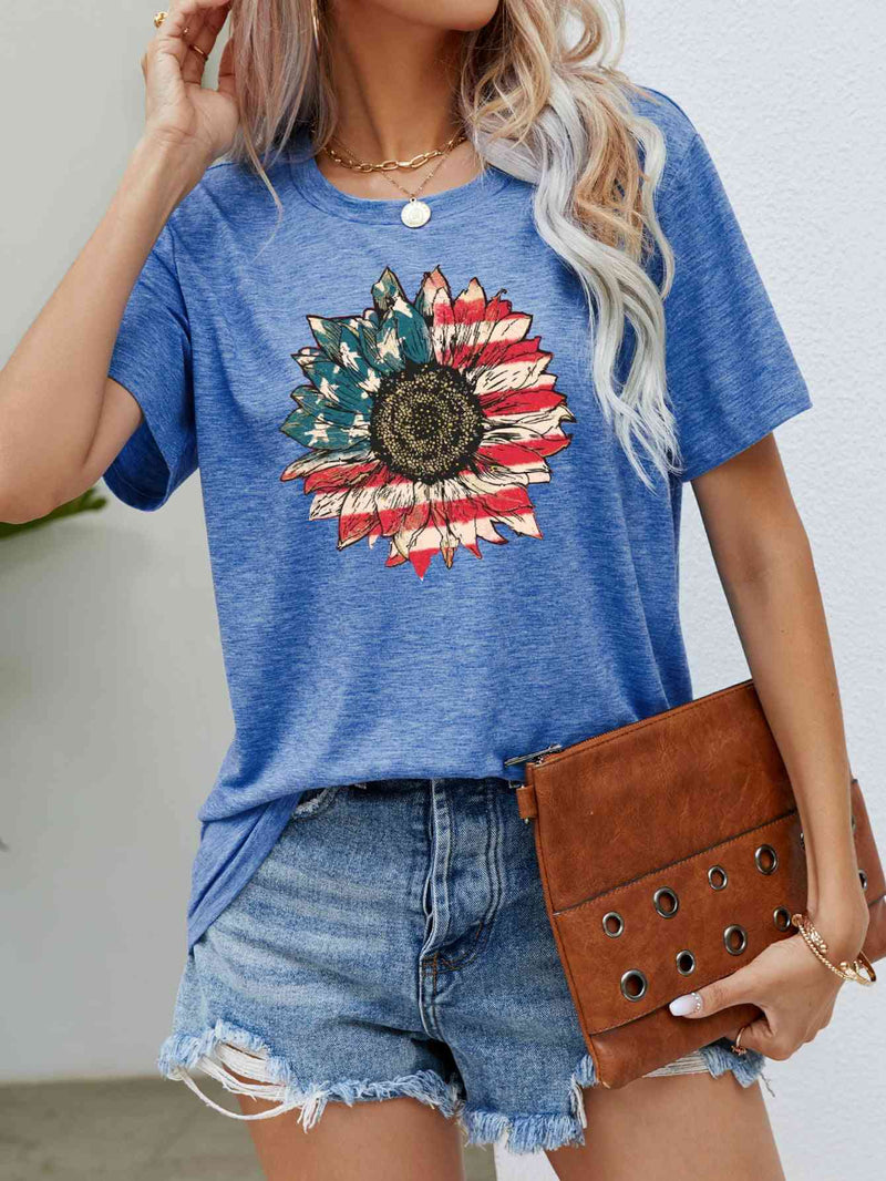 US Flag Flower Graphic Tee Trandify deal