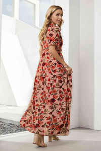Floral V-Neck Short Flounce Sleeve Dress Trandify deal