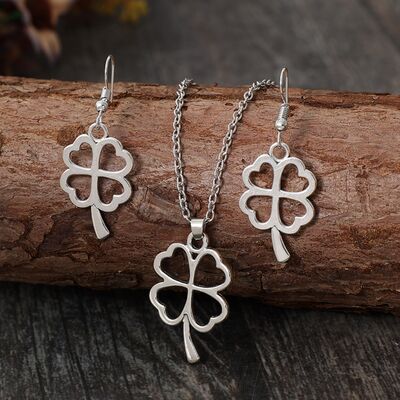 Lucky Clover Alloy Earrings and Necklace Jewelry Set Trandify deal