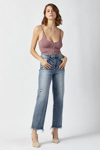 RISEN High Waist Raw Hem Straight Jeans Trandify deal
