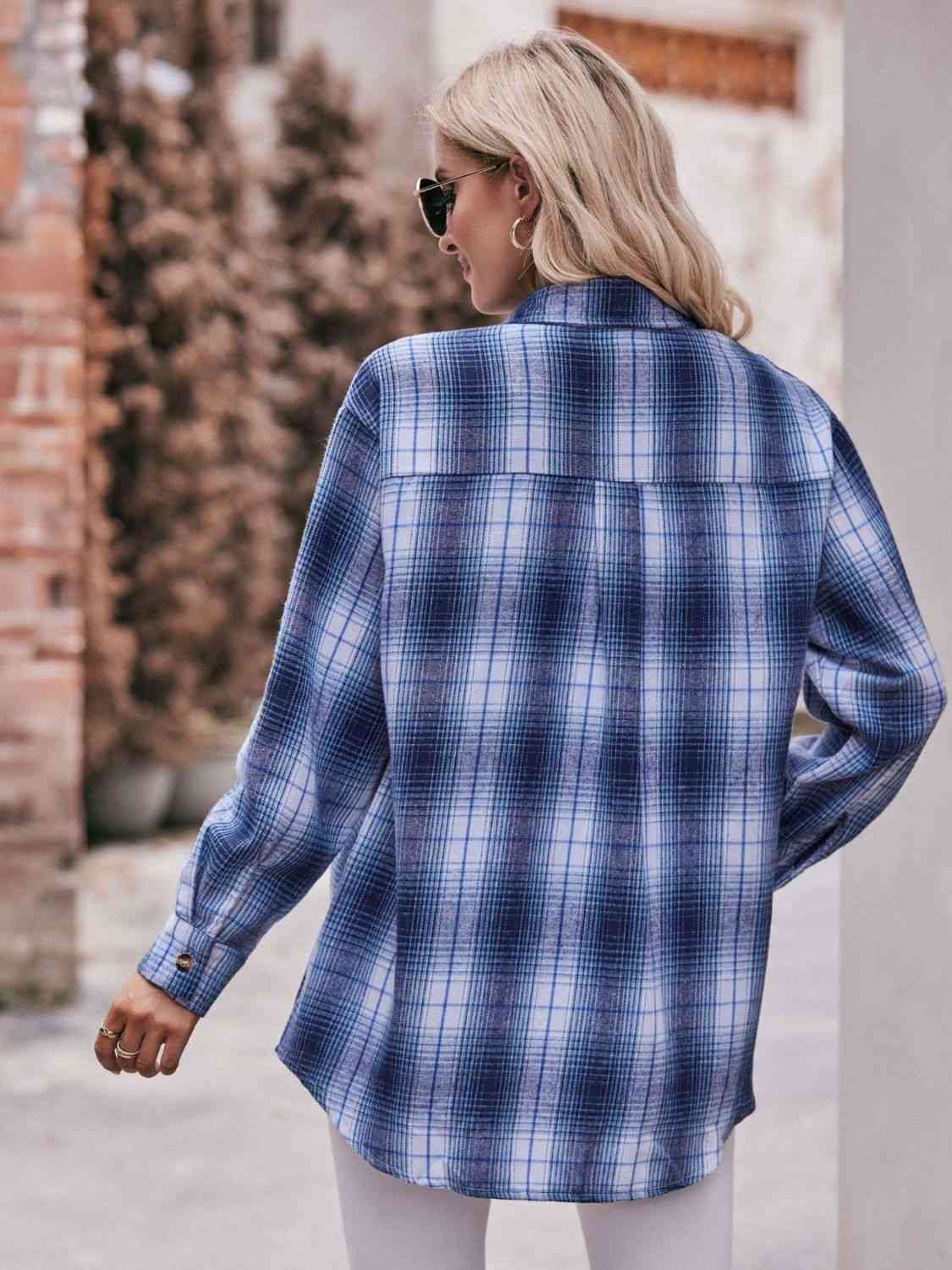 Plaid Dropped Shoulder Longline Shirt Trandify deal