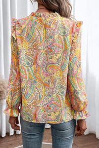 Printed Frill Flounce Sleeve Shirt Trandify deal