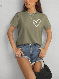 Heart Round Neck Short Sleeve T-Shirt Trandify deal