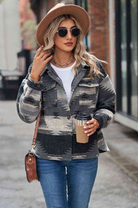 Printed Collared Neck Jacket Trandify deal
