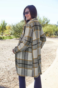 Double Take Full Size Plaid Button Up Lapel Collar Coat Trandify deal