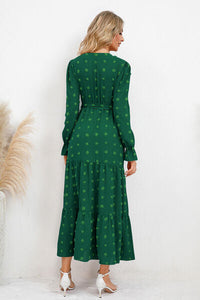 Swiss Dot Tied Surplice Flounce Sleeve Dress Trandify deal