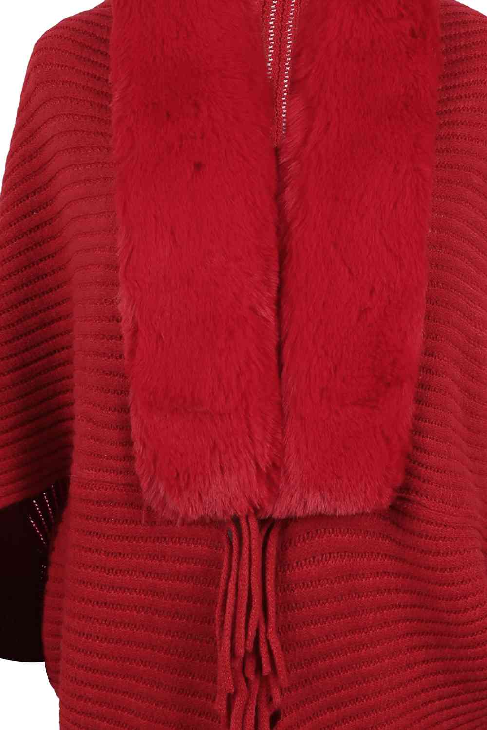 Fringe Detail Long Sleeve Ribbed Poncho Trandify deal