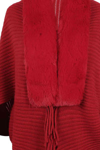 Fringe Detail Long Sleeve Ribbed Poncho Trandify deal