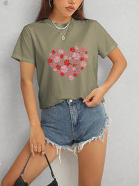 Heart Round Neck Short Sleeve T-Shirt Trandify deal
