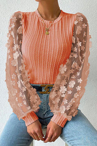 Double Take Textured Applique Long Sleeve Blouse Trandify deal