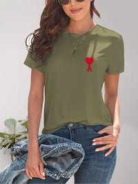 Heart Round Neck Short Sleeve T-Shirt Trandify deal