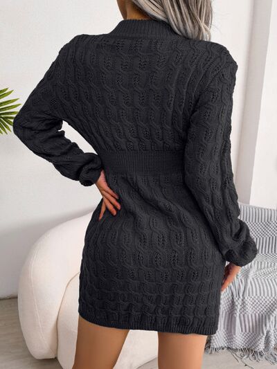 Cable-Knit Round Neck Mini Wrap Sweater Dress Trandify deal