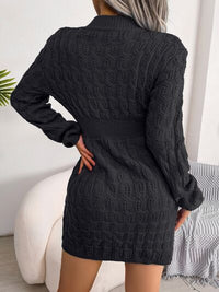 Cable-Knit Round Neck Mini Wrap Sweater Dress Trandify deal