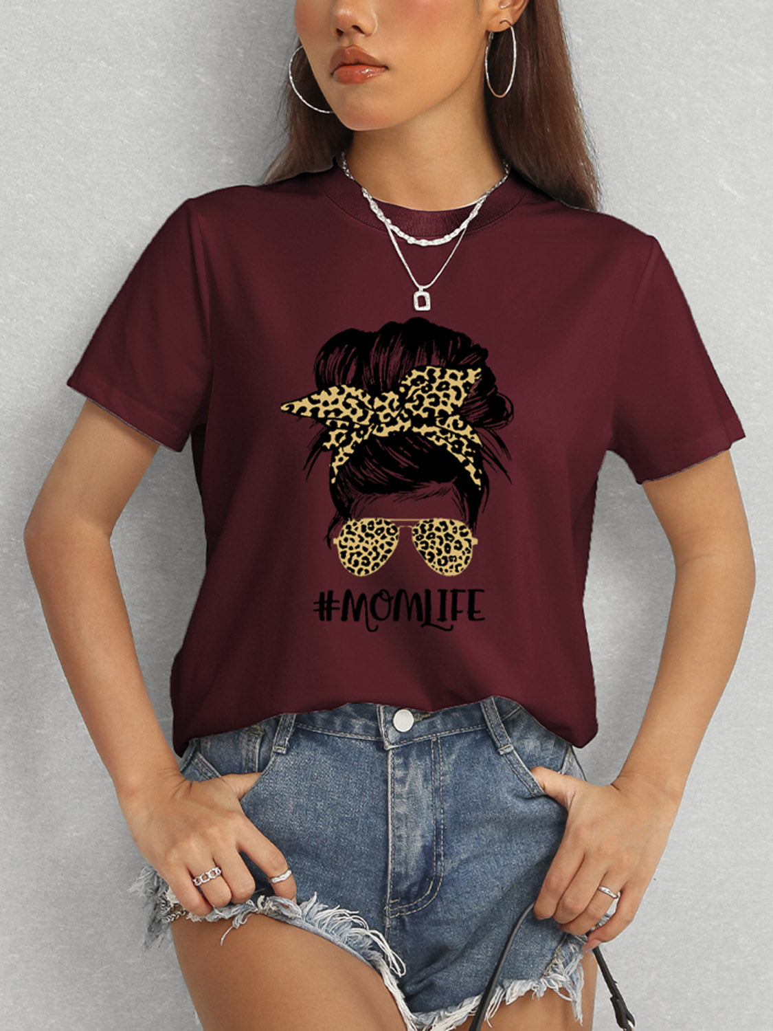 MOMLIFE Round Neck Short Sleeve T-Shirt Trandify deal