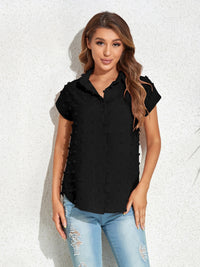 Swiss Dot Button Up Cap Sleeve Shirt Trandify deal