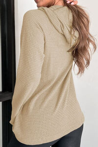 Waffle-Knit Button Up Drawstring Hoodie Trandify deal