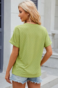 Eyelet Notched Short Sleeve T-Shirt Trandify deal