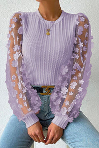 Double Take Textured Applique Long Sleeve Blouse Trandify deal