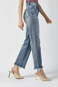 RISEN High Waist Raw Hem Straight Jeans Trandify deal