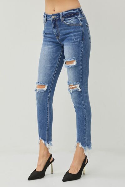RISEN Distressed Frayed Hem Slim Jeans Trandify deal