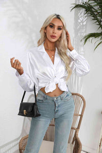Lapel Collar Button Up Long Sleeve Shirt Trandify deal