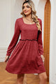 Frill Square Neck Long Sleeve Dress Trandify deal