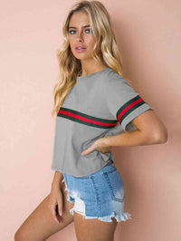Contrast Round Neck Short Sleeve Tee Trandify deal