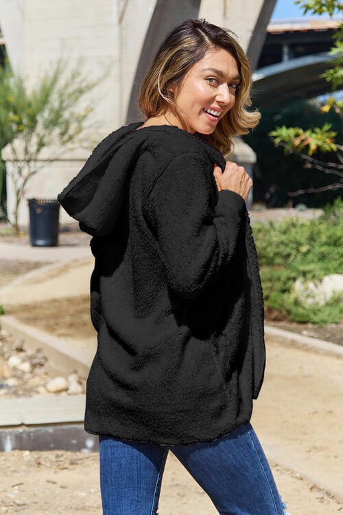 Full Size Teddy Hooded Jacket with Pockets Trandify deal