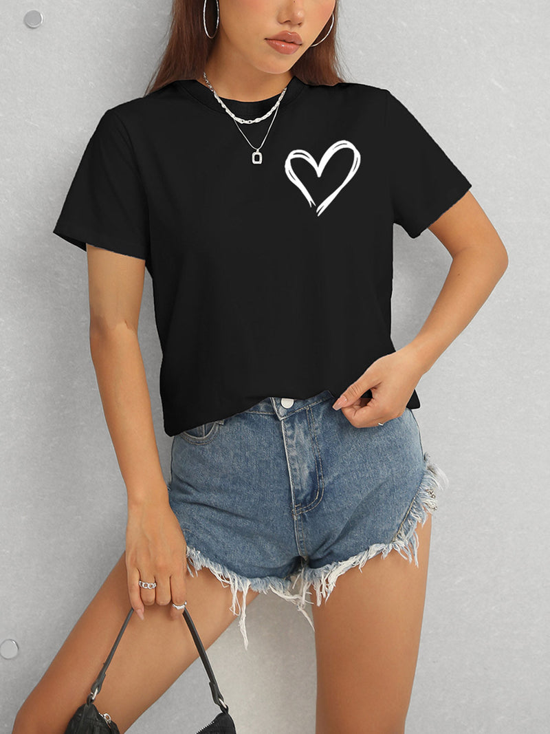 Heart Round Neck Short Sleeve T-Shirt Trandify deal