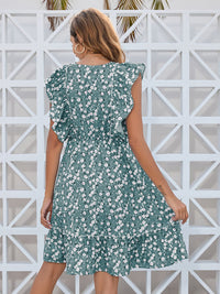 Ruffled Ditsy Floral Surplice Mini Dress Trandify deal