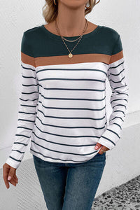 Perfee Striped Round Neck Long Sleeve T-Shirt Trandify deal