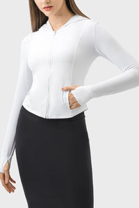 Pocketed Zip Up Hooded Long Sleeve Active Outerwear Trandify deal