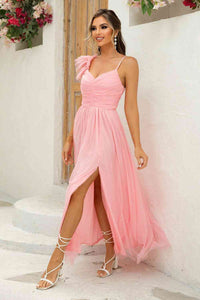 Asymmetrical Ruched Slit Dress Trandify deal