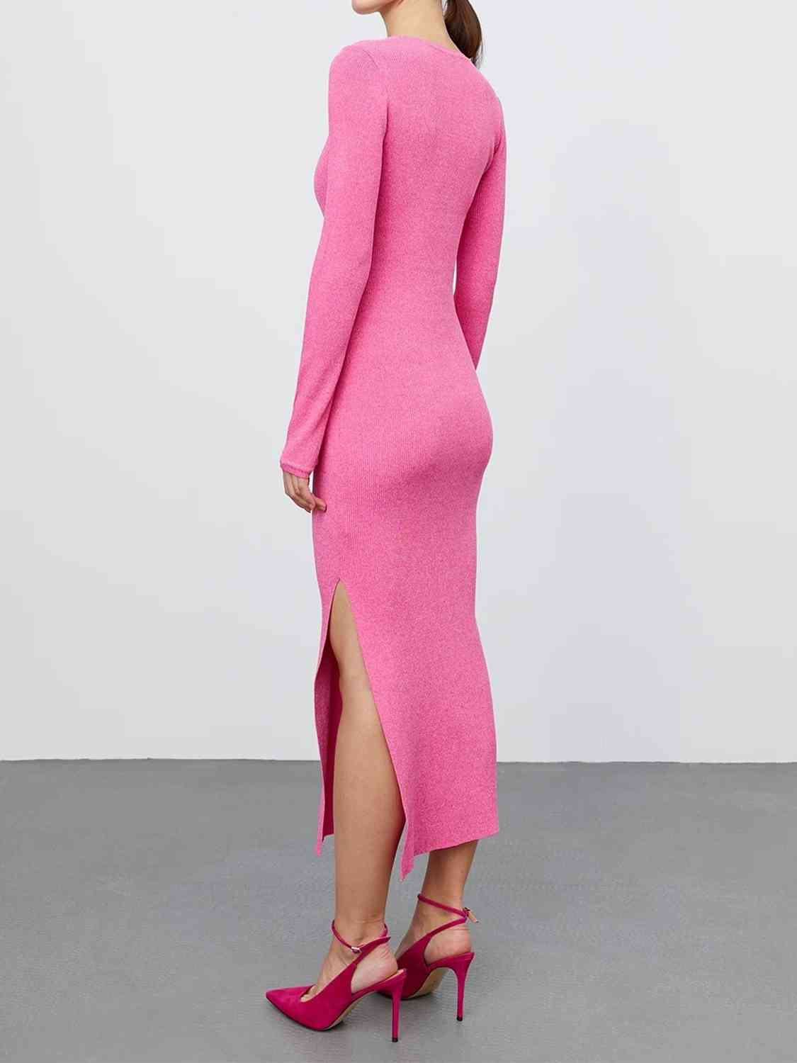 Round Neck Slit Sweater Dress Trandify deal