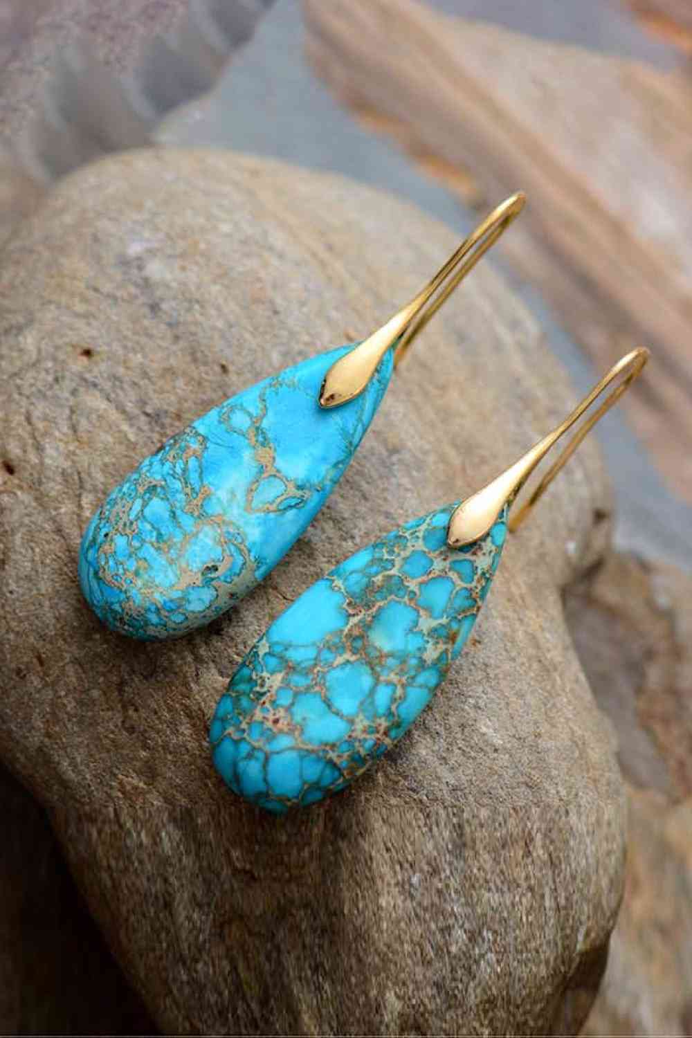 Handmade Teardrop Shape Natural Stone Dangle Earrings Trandify deal