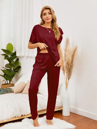 Round Neck Top and Pants Lounge Set Trandify deal