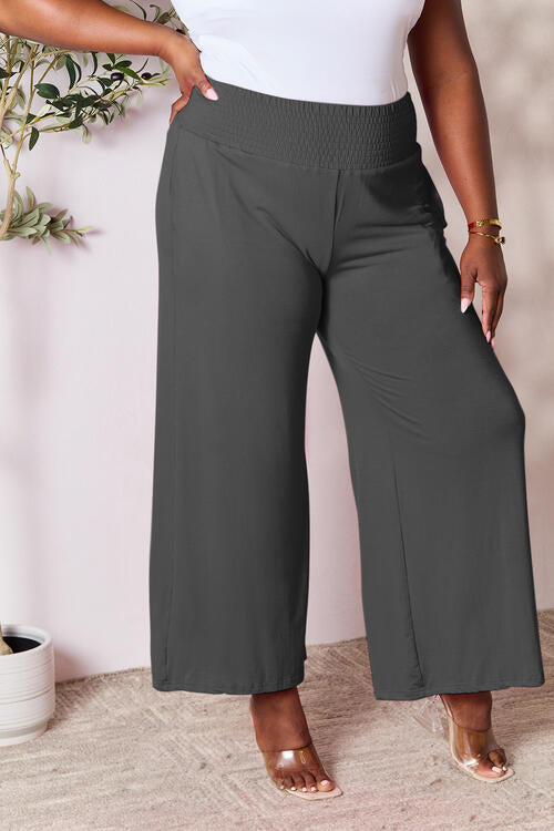 Double Take Full Size Smocked Wide Waistband Wide Leg Pants Trandify deal