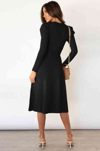 Round Neck Long Sleeve Tie Waist Sweater Dress Trandify deal