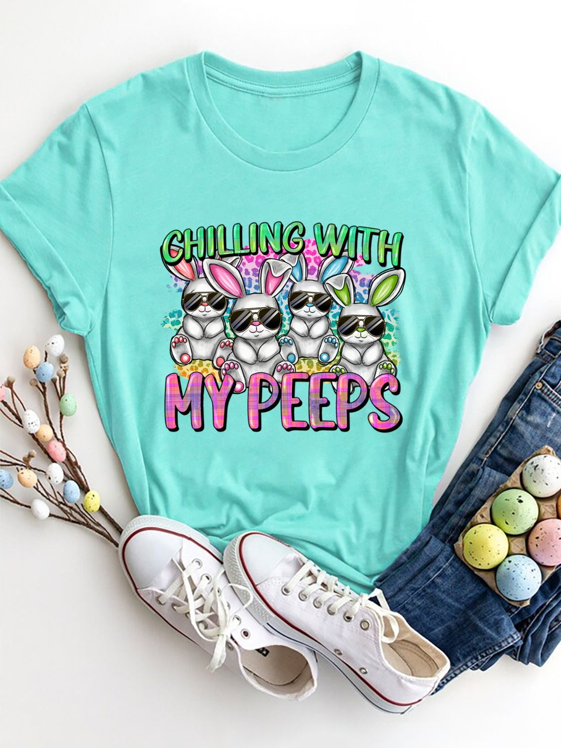 CHILLING WITH MY PEEPS Round Neck T-Shirt Trandify deal
