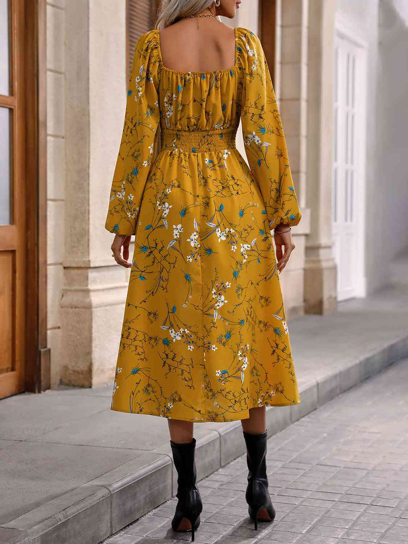 Square Neck Smocked Waist Dress Trandify deal