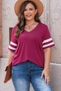 Plus Size Striped V-Neck Tee Shirt Trandify deal
