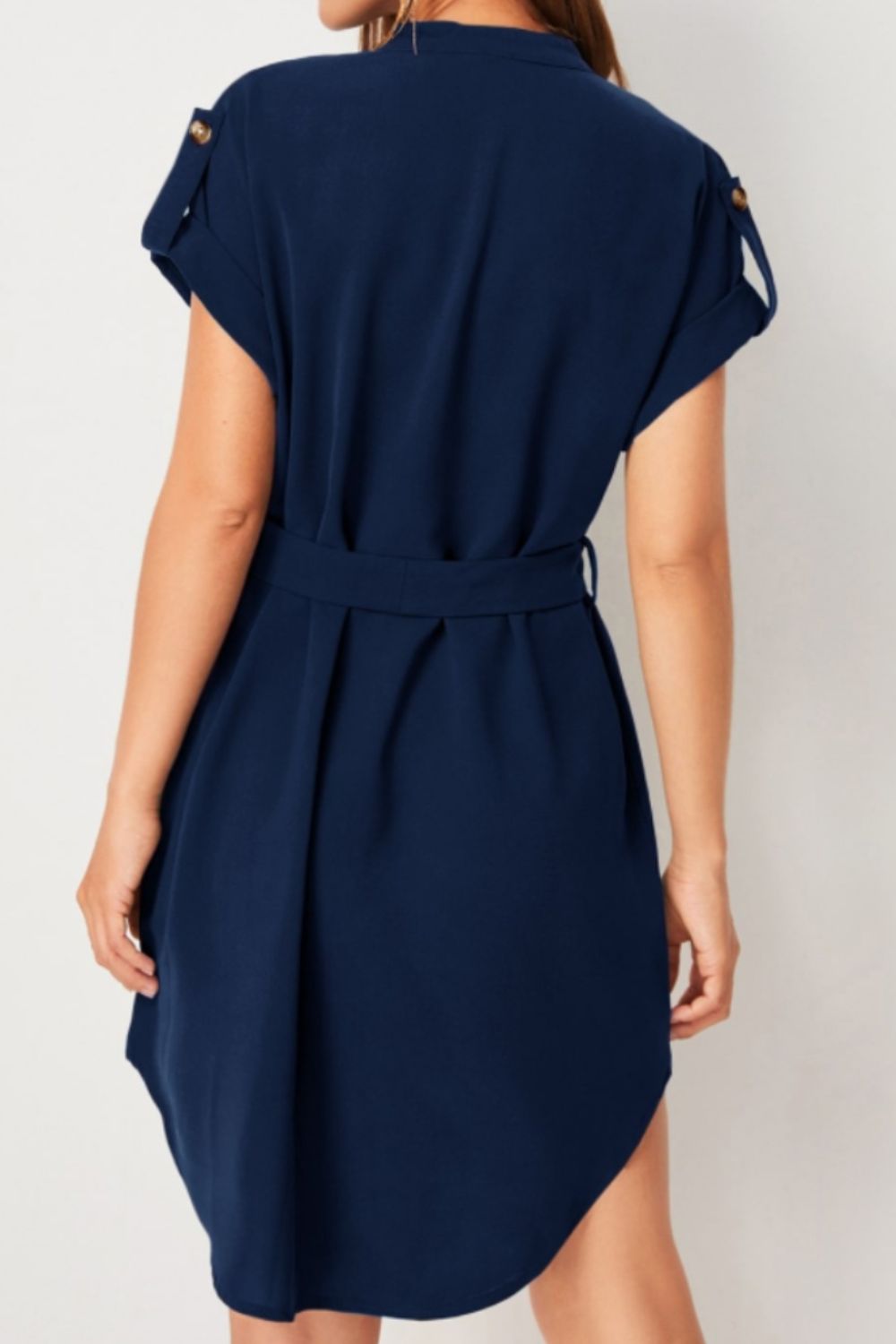 Tied Notched Short Sleeve Dress Trandify deal