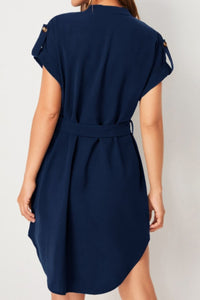Tied Notched Short Sleeve Dress Trandify deal