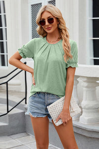 Round Neck Flounce Sleeve T-Shirt Trandify deal