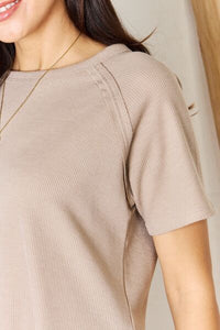 Zenana Baby Waffle Short Sleeve Slit High-Low T-Shirt Trandify deal