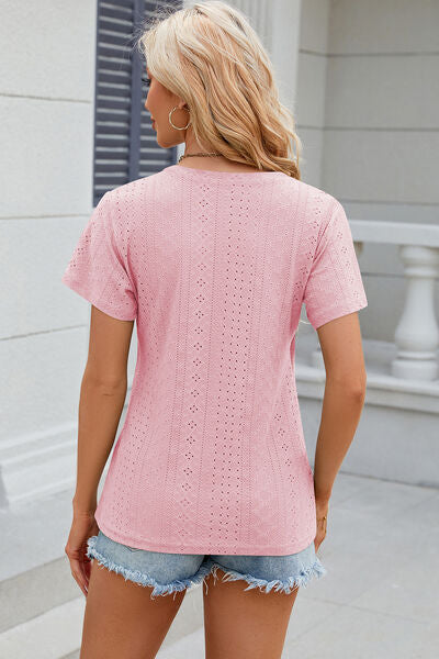 Eyelet Surplice Short Sleeve T-Shirt Trandify deal