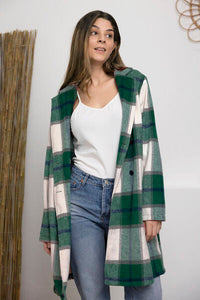 Double Take Full Size Plaid Button Up Lapel Collar Coat Trandify deal